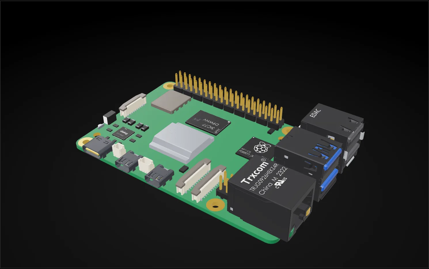 Raspberry Pi 5 board seen from above at an angle